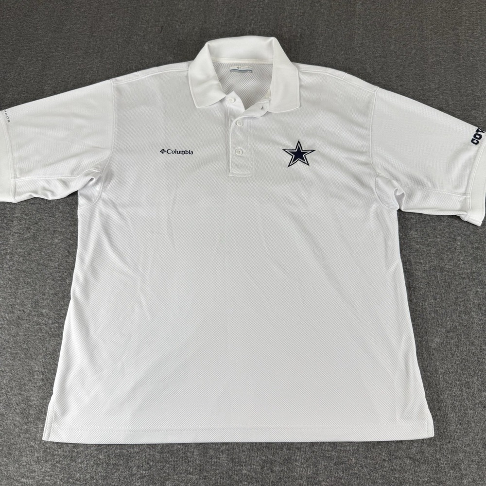 Columbia PFG Dallas Cowboys Polo Shirt Mens Medium White Omni Shade NFL Golf